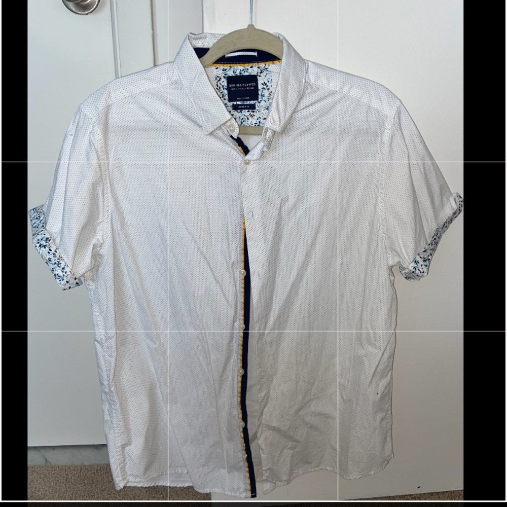 White and black polka dot men’s dress shirt